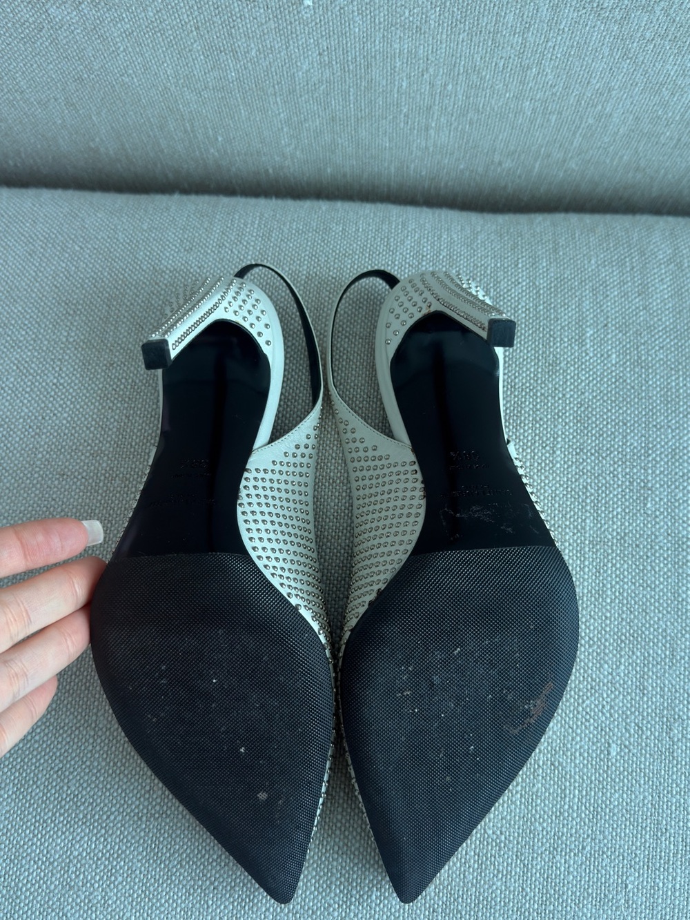 Saint Laurent White Studded Pointed Slingback Pumps - Picture 6 of 7
